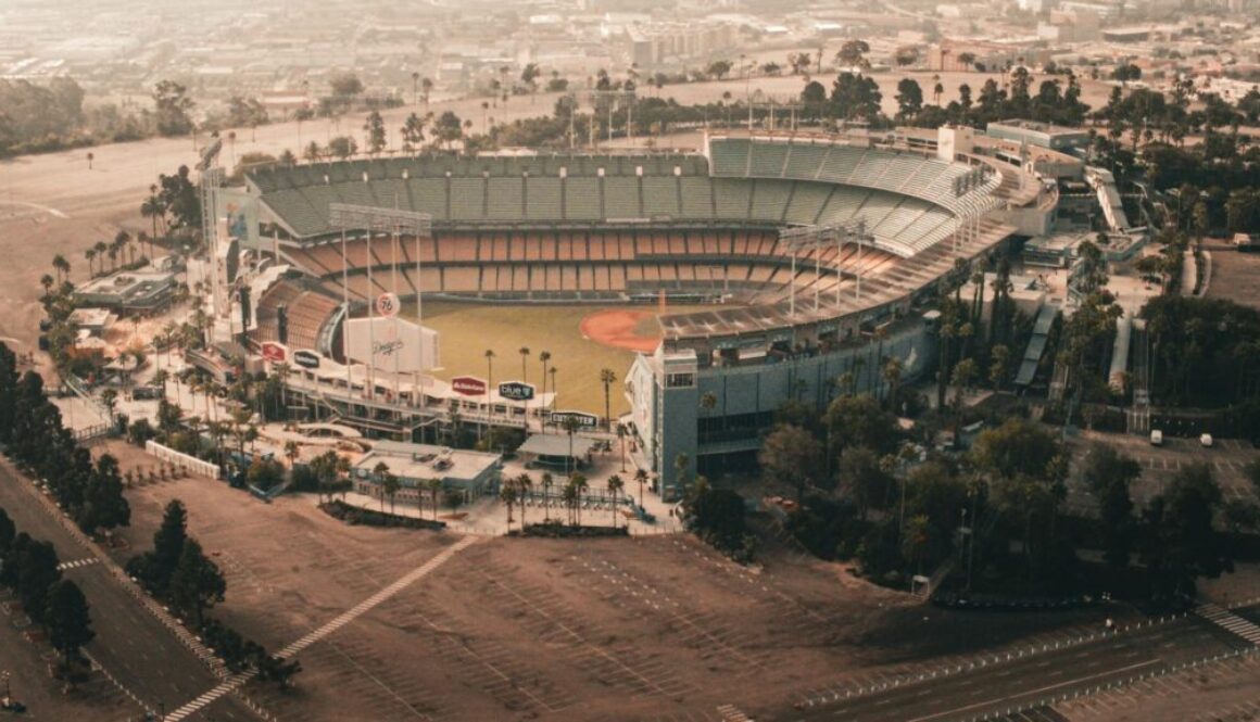 aerial view of iconic dodger stadium in los angeles