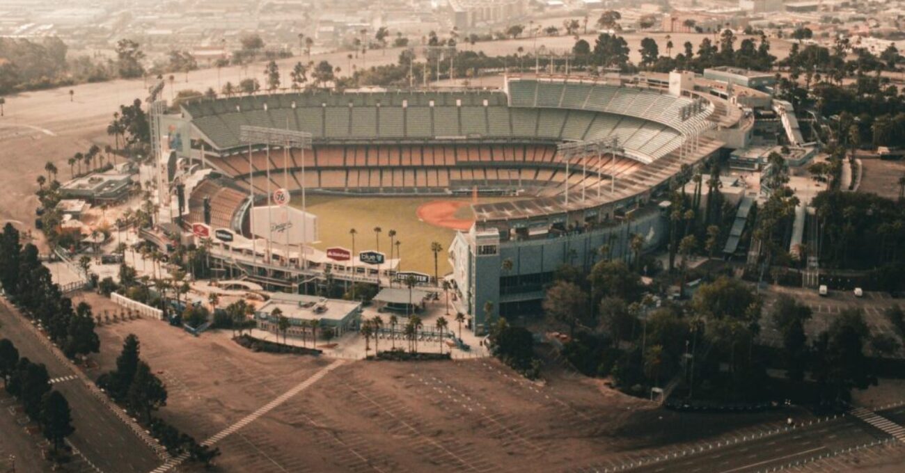aerial view of iconic dodger stadium in los angeles