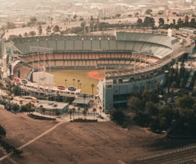 aerial view of iconic dodger stadium in los angeles